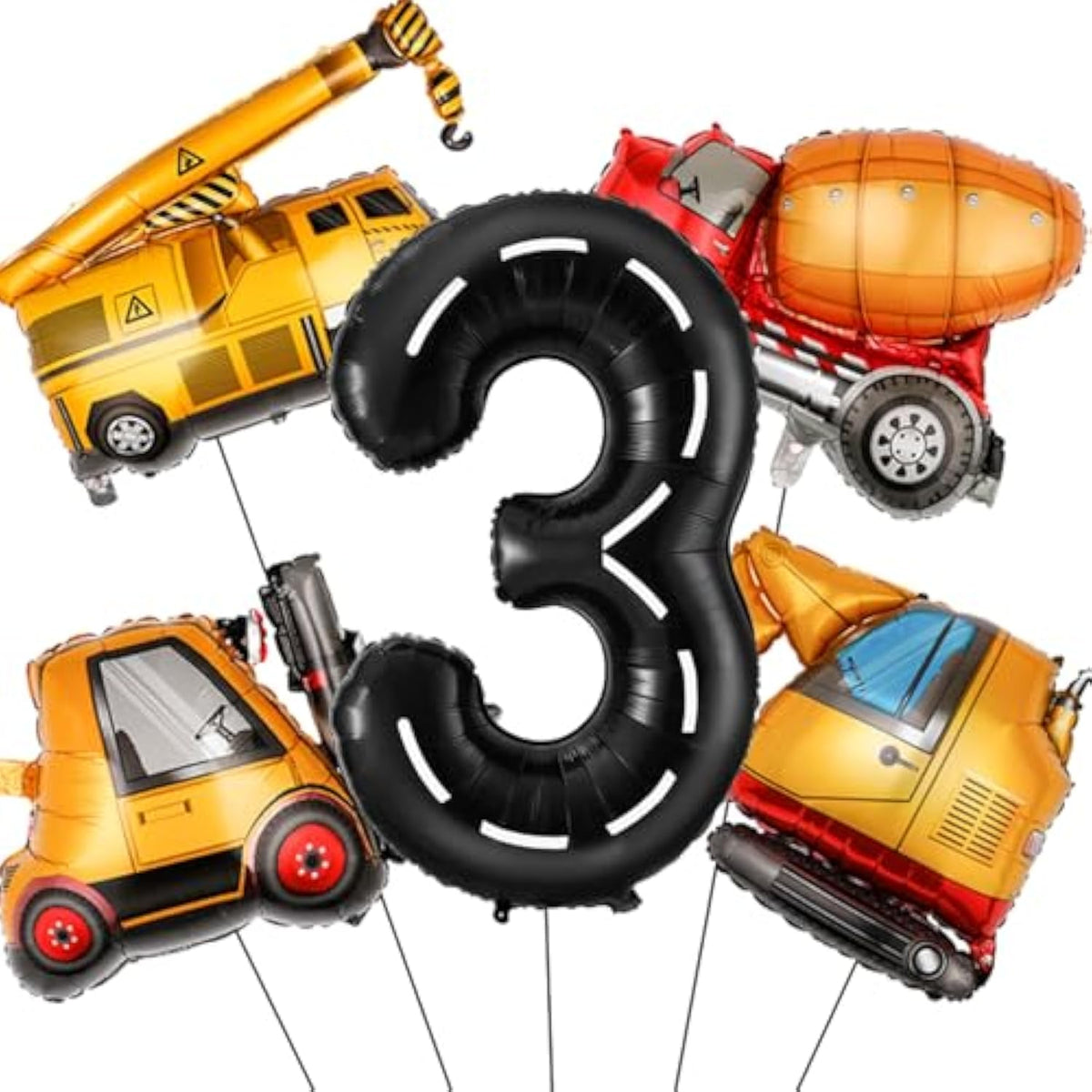 Construction Birthday Decorations 3 Year Old, Large Construction Balloons 40Inch Racetrack Black Number 3 Balloons Construction Truck Foil Balloons For Boys 3Rd Construction Birthday Party Supplies