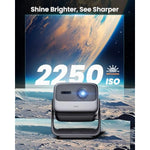 N1S Pro Triple Laser 4K Projector With Wifi And Bluetooth, 2250 Iso Lumens, 1600:1 Contrast, Netflix, Gtv, 360° Realtime Auto Focus, 300", Hdr10, Dolby Digital Plus, Portable For Home Outdoor