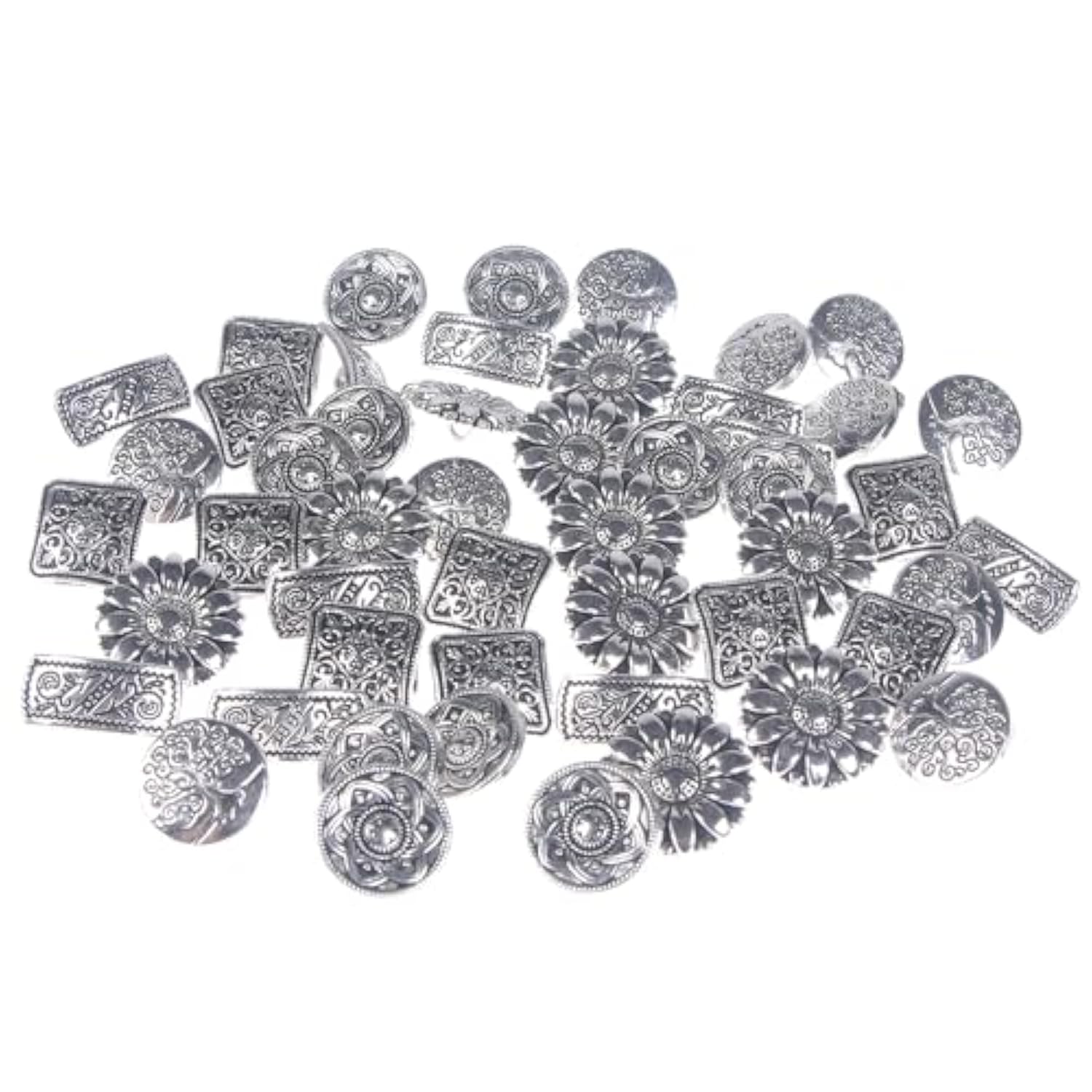 50 Pieces Antique Metal Buttons With Shank Round/Square/Flower Shaped
