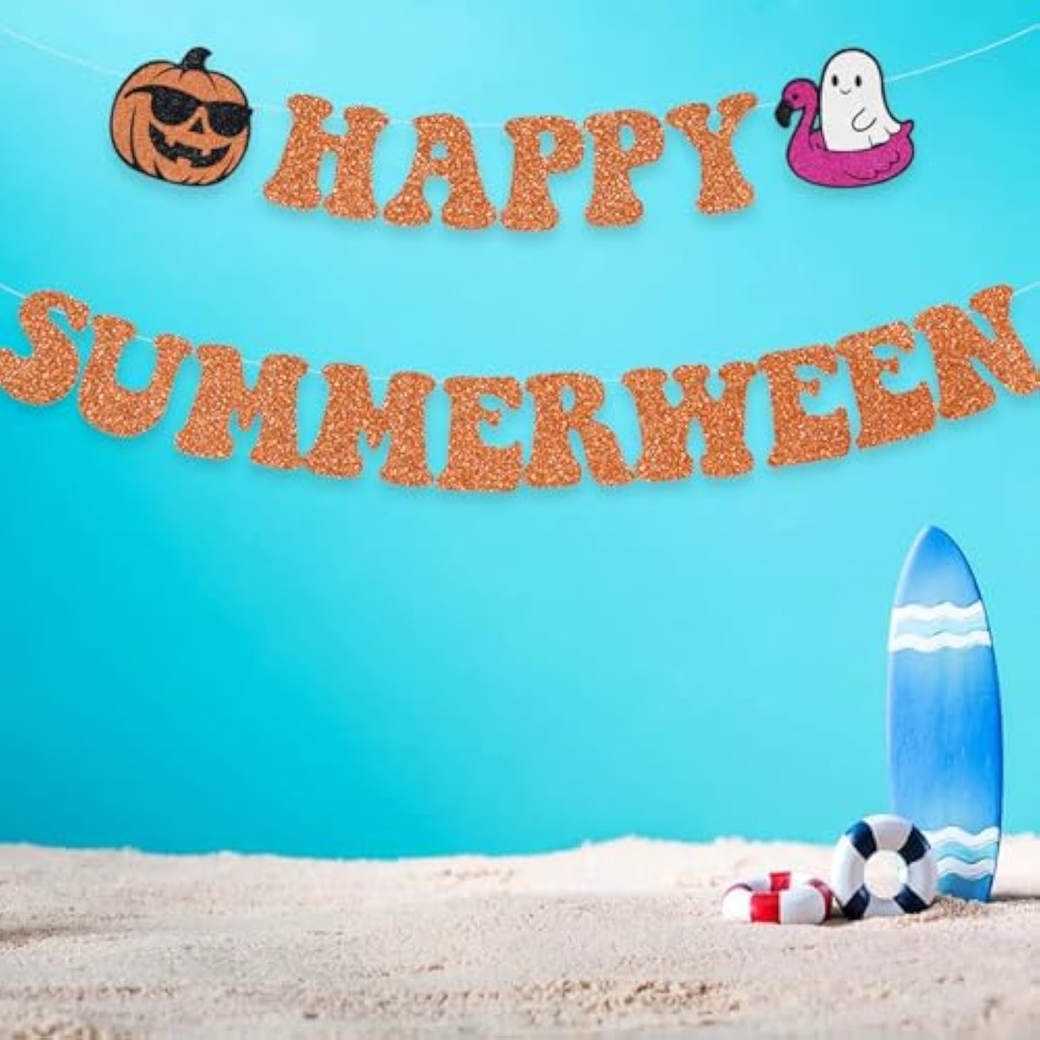 Happy Summerween Banner Halloween Summer Birthday Beach Pumpkin Garland Decor