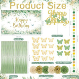 Sage Green Birthday Party Decoration Supplies For Boys Girls - Happy Birthday Backdrop, Tablecloth, Balloon Arch, Butterfly Stickers - Women Adult Decor, Neutral Baby Shower