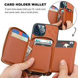 Crossbody Wallet Case For 13 Pro Max, Rfid Blocking Pu Leather Zipper Handbag Purse Flip Cover, Kickstand Folio Case With Card Slots Holder Wrist Strap Lanyard 5G 6.7 Inch (Brown)