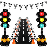 179 Pcs Racing Birthday Party Decorations Includes 141 Traffic Lights Balloon Stand Set 12 Traffic Cones 24 Racing Waving Flags 1 Grid String Flags 1 Racetrack Floor Runner