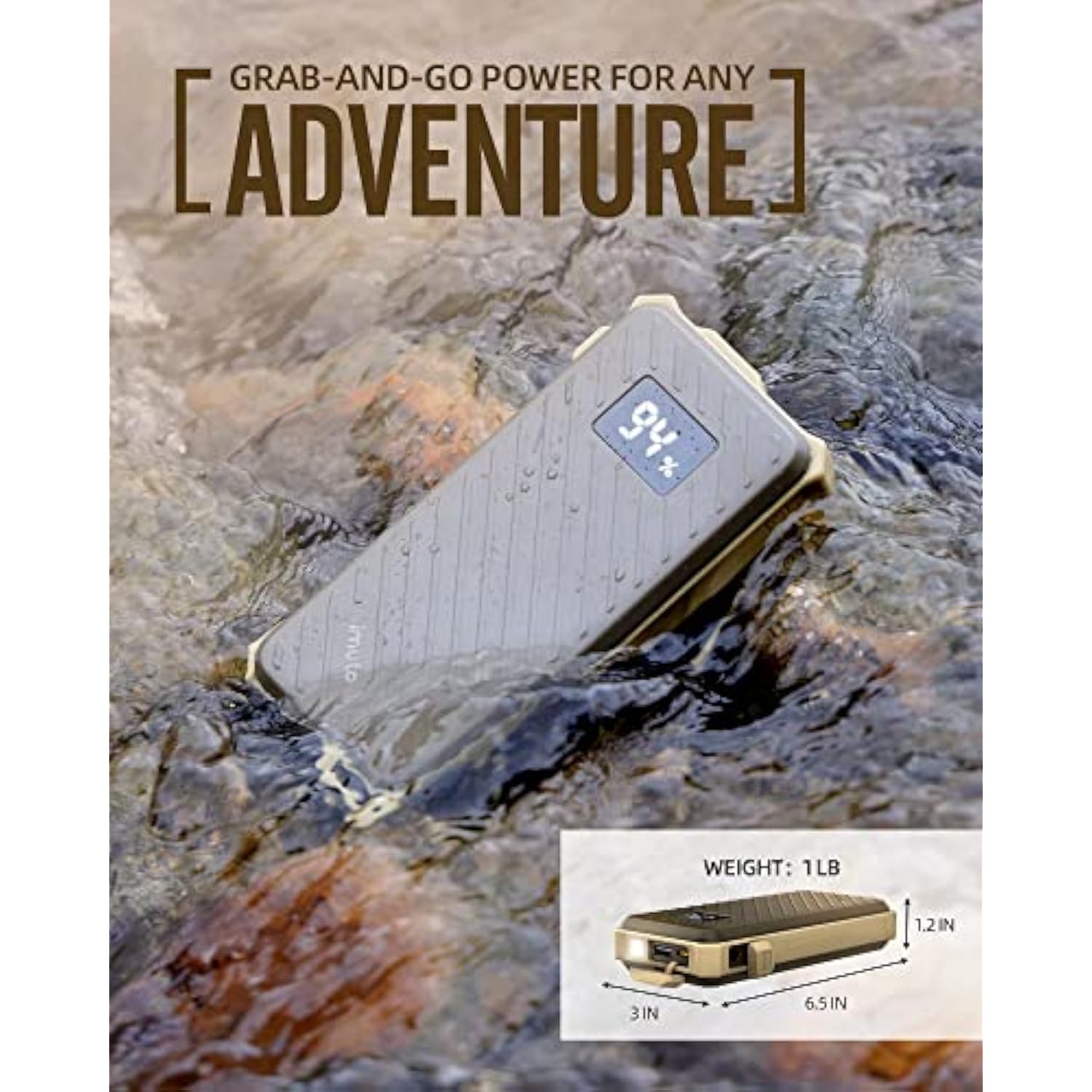 Waterproof Power Bank, 20000Mah Portable Charger 65W Fast Charging Usb C Pd 3.0 Heavy Duty Battery Pack, Rugged Power Bank For Iphone Tablet Laptop Hiking Travel Camping