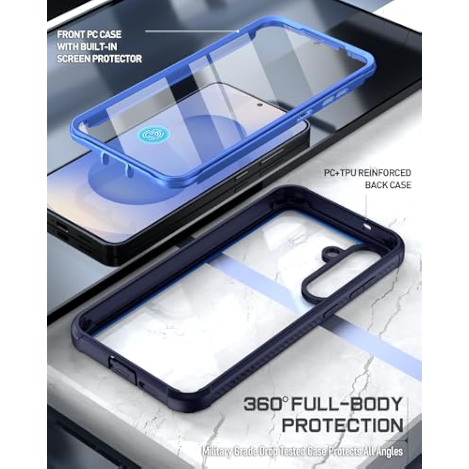 Guardian Case For Samsung Galaxy S25 5G 6.2 "(2025) [20 Ft Mil-Grade Drop Tested], Built-In Screen Protector [Work With Fingerprint Id], Full Body Rugged Shockproof Case, Blue/Clear