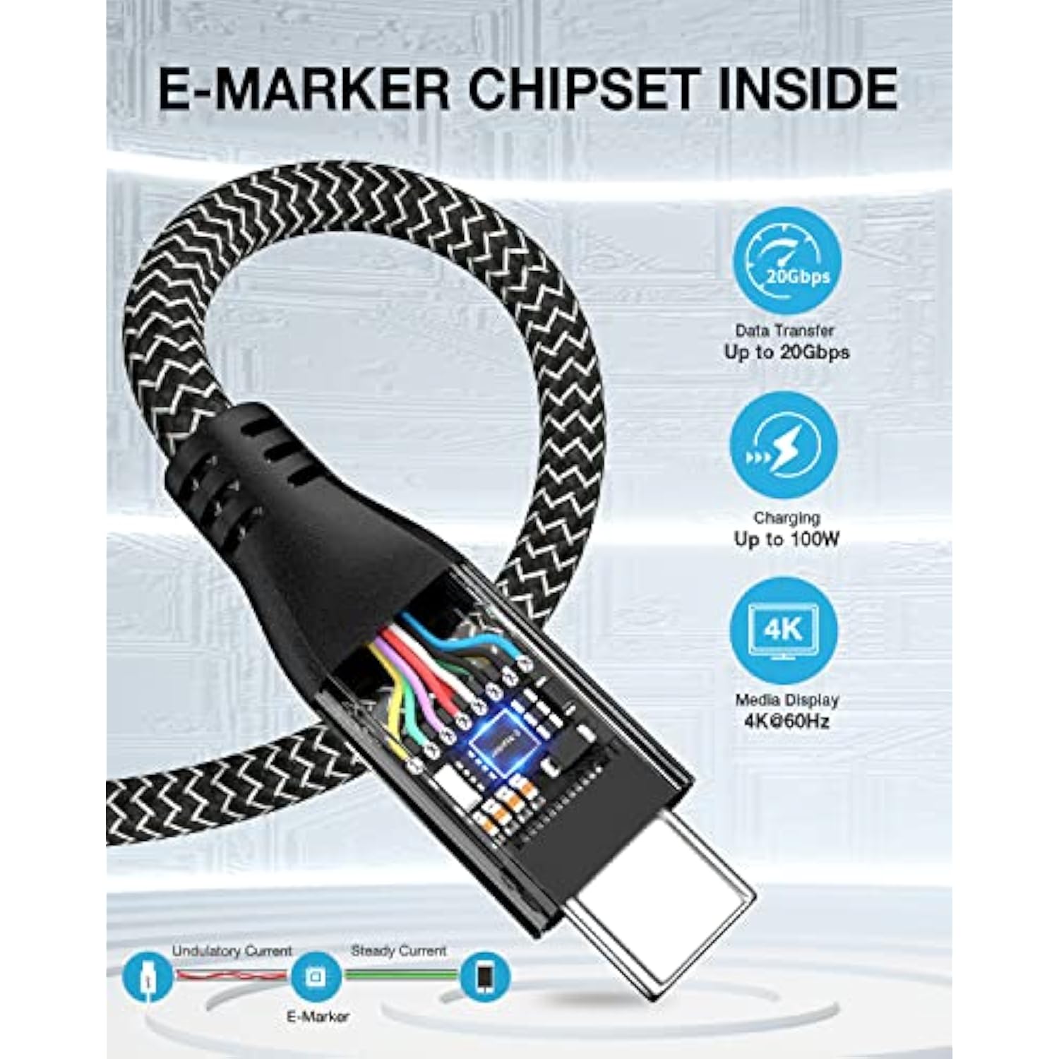 RIITOP USB 3.2 C to C Cable 20Gbps [1FT], Braided 2IN1 USB Type C Y Short Cabl