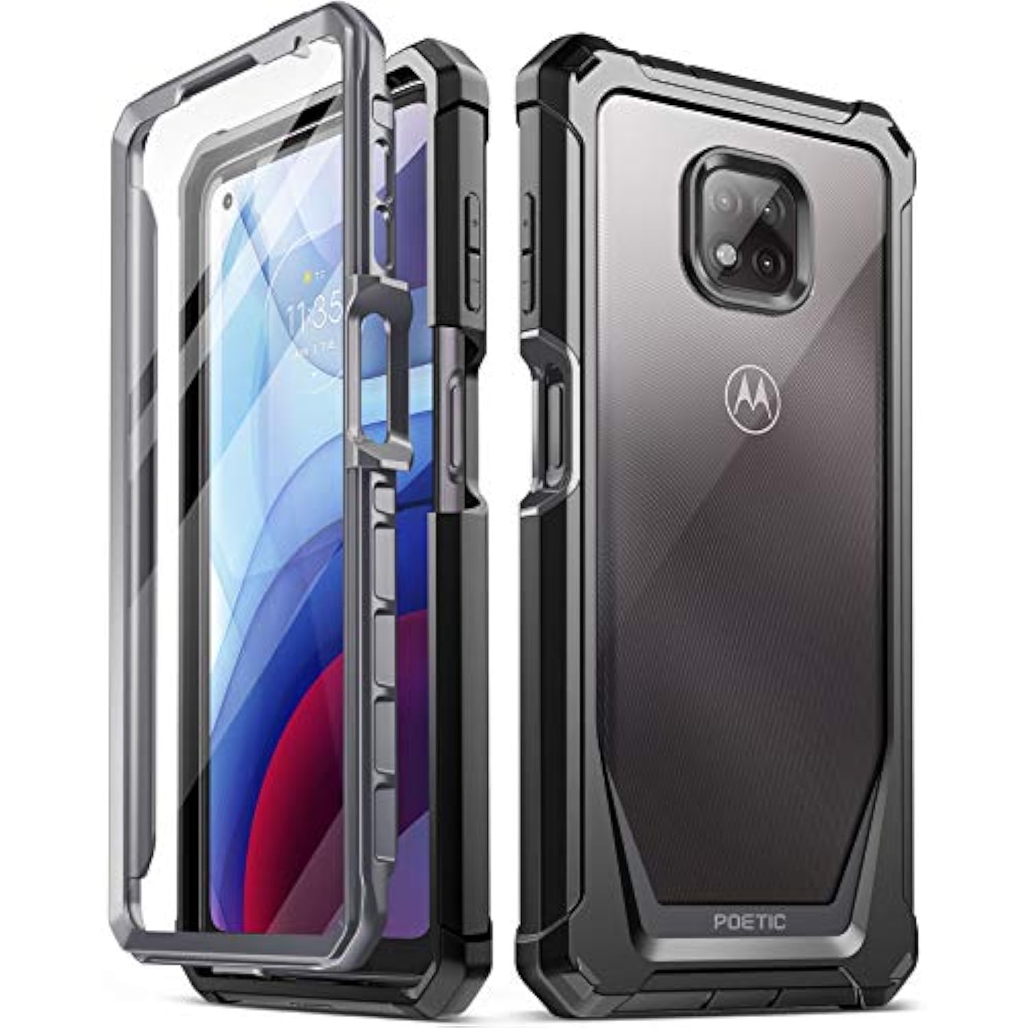 Guardian Case For Motorola Moto G Power (2021), [20Ft Mil-Grade Drop Tested],Full-Body Hybrid Shockproof Bumper Cover With Built-In-Screen Protector, Black/Clear