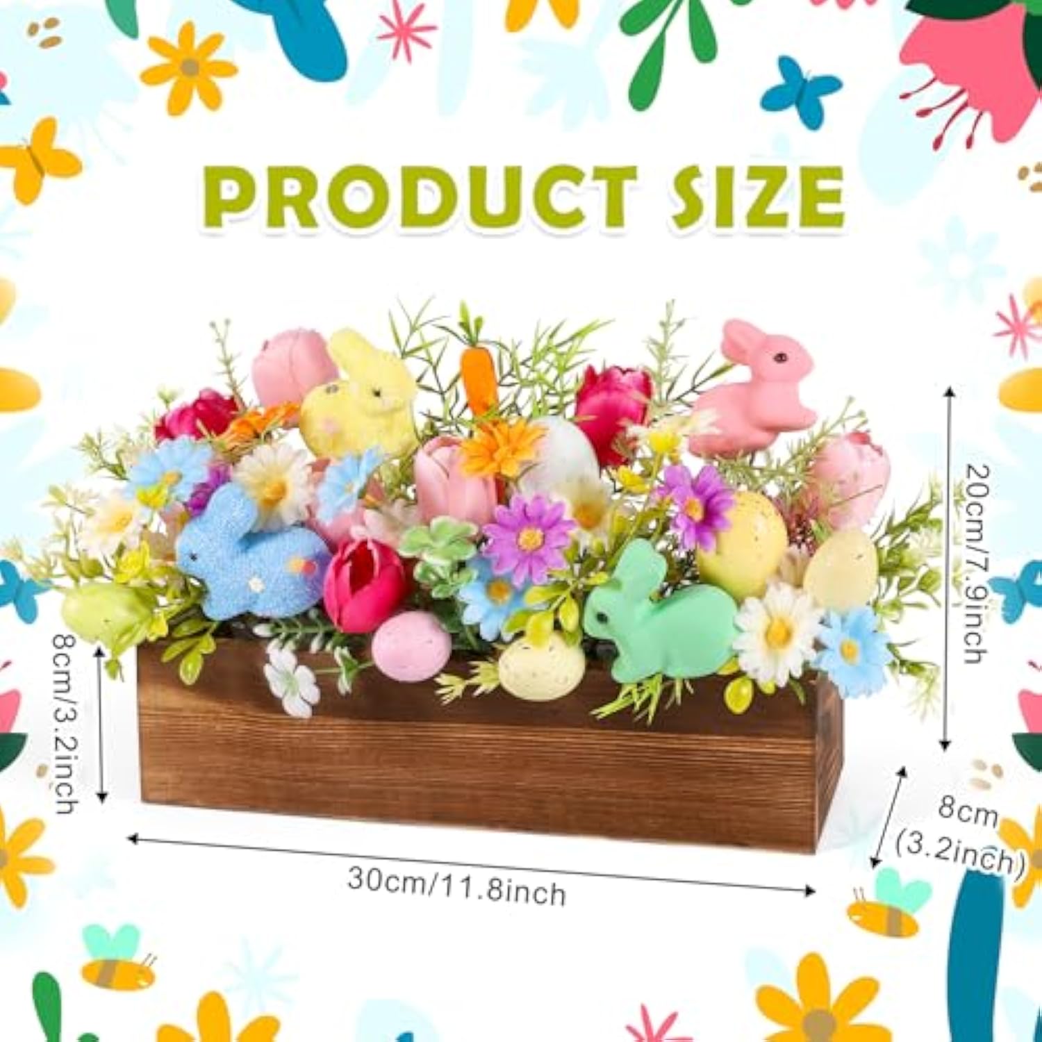 Easter Table Centerpieces Artificial Floral Arrangements Wooden Crate, Potted Plant With Rabbit Eggs Tulips Carrots Flowers For Spring Easter Tiered Tray Shelf Table Home Farmhouse Decor