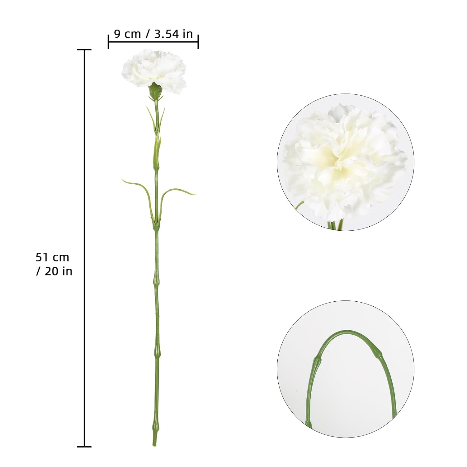 White Carnations Artificial Flowers,6Pcs Real Touch Fake Carnations 20'' Long Stem Faux Flowers For Tall Vases Home Wedding Party Table Centerpieces Decor (White)