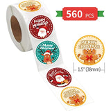 560Pcs Christmas Stickers 1.5Inch Christmas Envelope Stickers In Roll Santa Claus Snowman Reindeer Gift Pattern Label Stickers For Xmas Seals Cards Presents Envelopes, 8 Designs