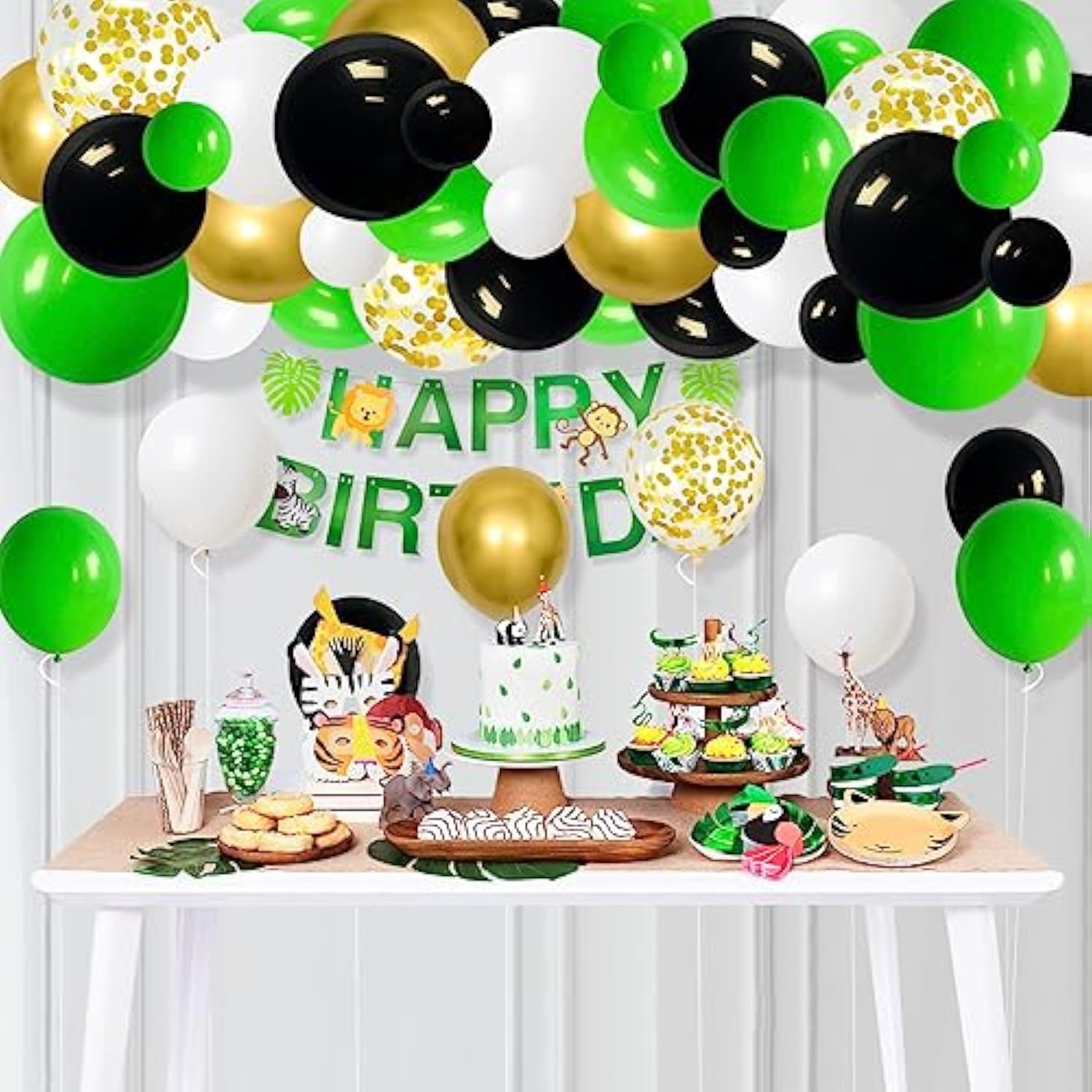 Green Black White Balloon Garland Arch Kit Arch, 122Pcs Green Black Wh