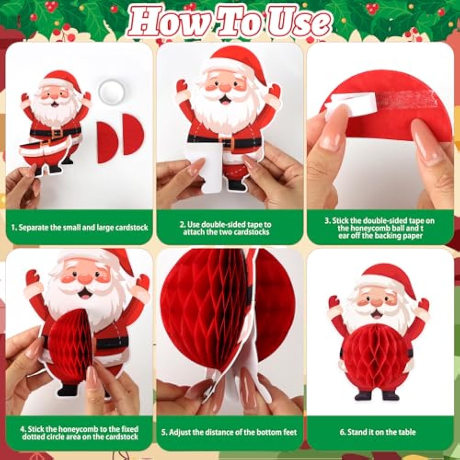 9pcs Cute Christmas Honeycomb Table Centerpieces with Santa Snowman Reindeer