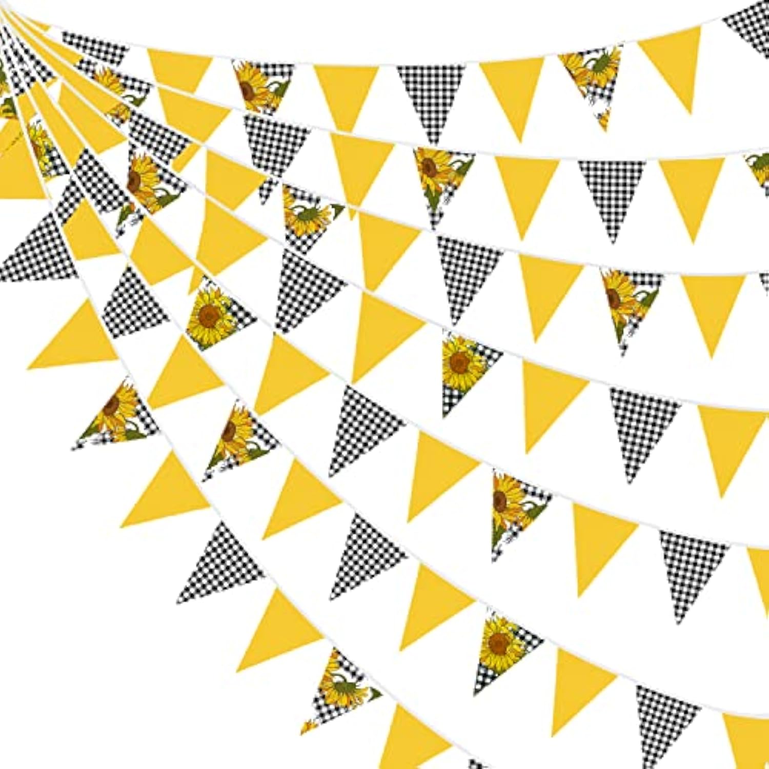 32Ft Yellow And Black Plaid Sunflower Pennant Banner Fabric Triangle F
