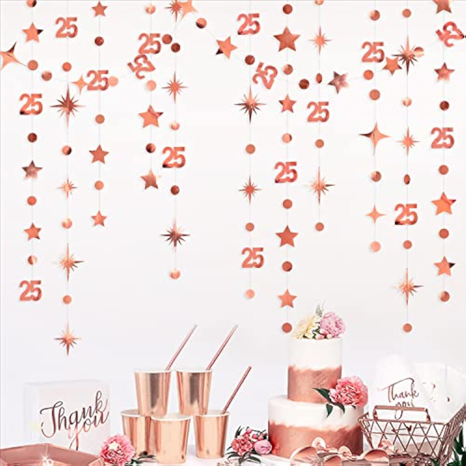 Rose Gold 25th Birthday Garland – Twinkle Stars & Number 25 Bunting for Girls