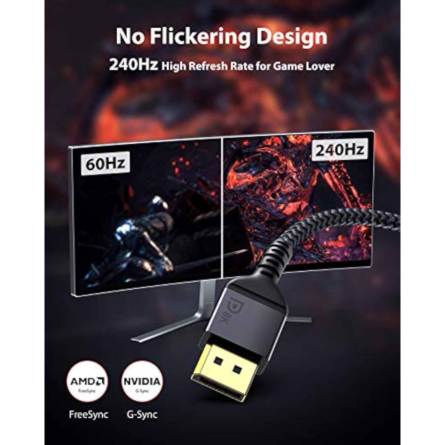 Displayport Cable 1.4, 8K 6.6Ft/ 2M Displayport Cable (8K@60Hz 7680X4320, 4K@2