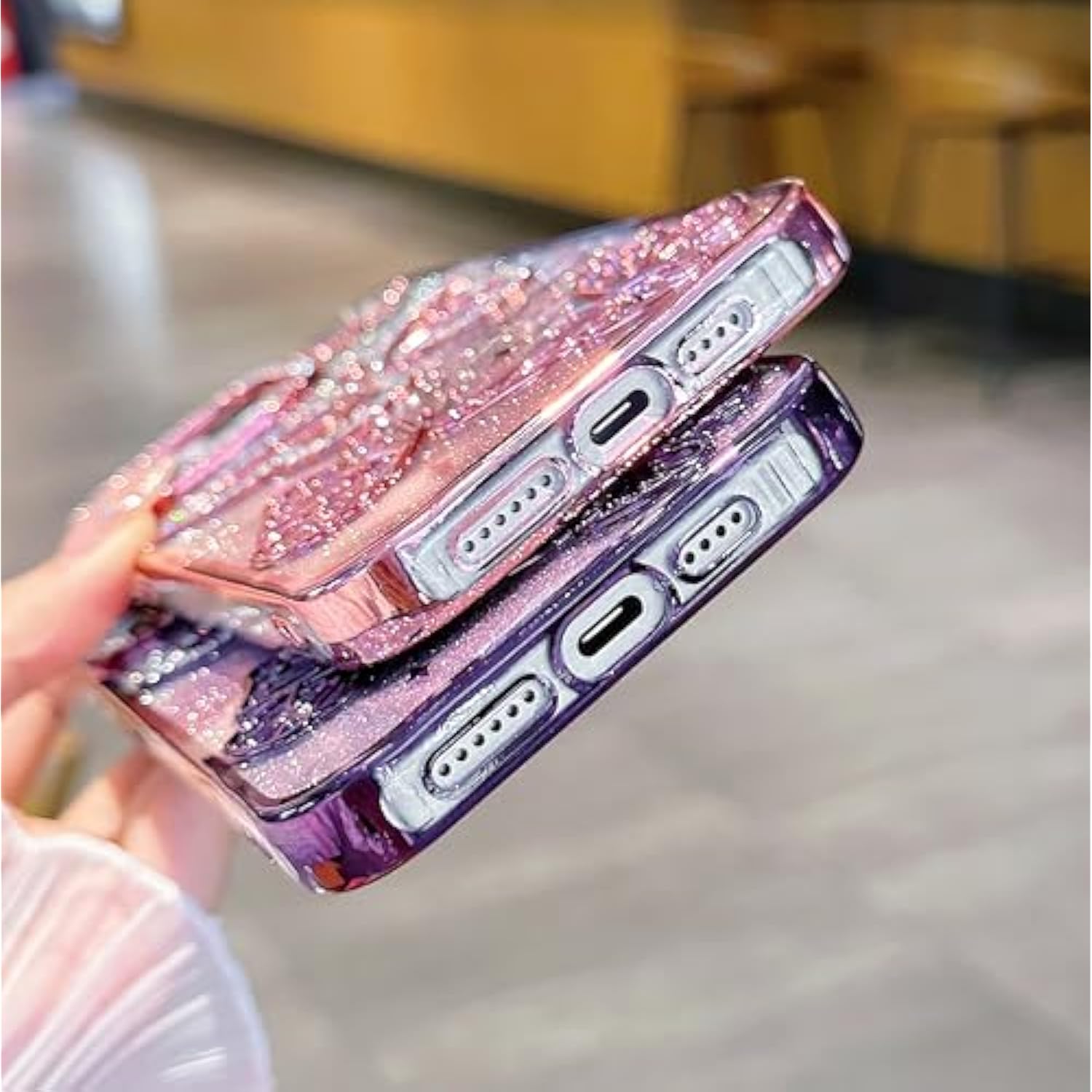 Girly Designed For Iphone 16 Pro Max Bling Case 6.9",Cute Diamond 3D Glitter Butterfly Plated Slim Case Luxury Shockproof Protection Cover For Women Girls(Pink)