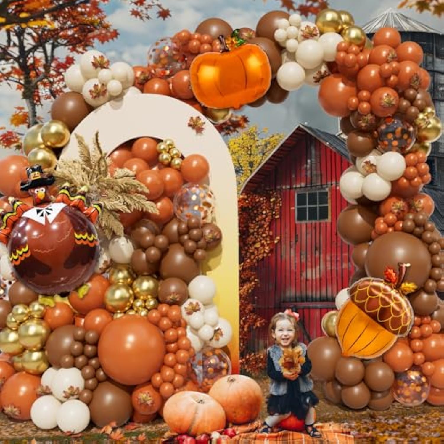 218Pcs Fall Balloon Arch Garland Kit Brown Orange for Thanksgiving Baby Shower Party