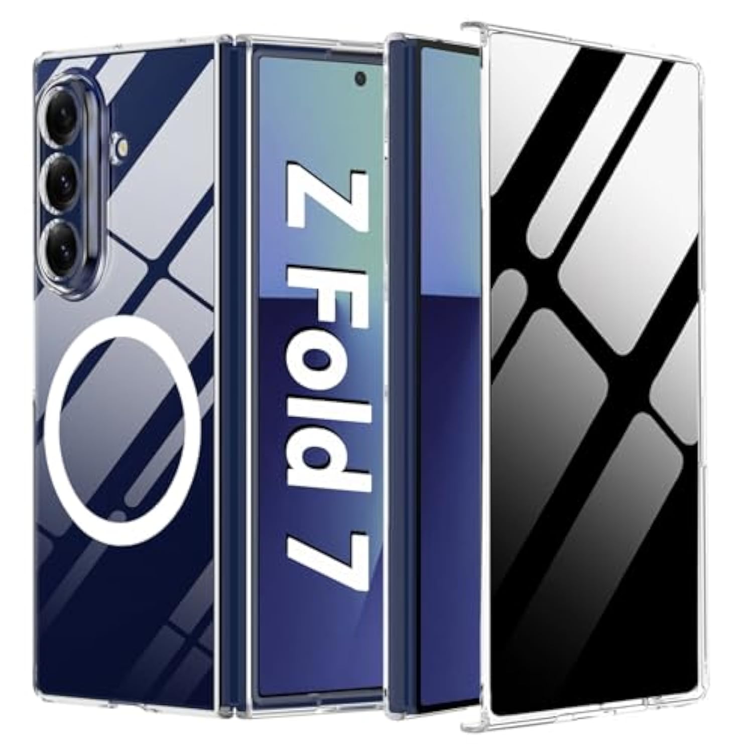 Magnetic Case For Samsung Galaxy Z Fold 7 With Privacy Screen Protector [Compatible With Magsafe],Ultra Thin Anti Yellowing Scratch Resistant Bumper Cover For Galaxy Z Fold 7 2025,Clear