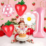 Berry First Birthday Decor with 40" Pink One Balloon & Strawberry Foil Balloons