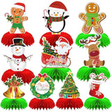 10 Pc Christmas Honeycomb Centerpieces with Gingerbread Snowman Santa for Table Decor
