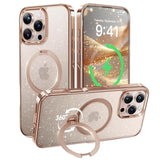 Glitter 360° Spin Built-In Magnetic Stand For Iphone 16 Pro Max Case, Fit For Magsafe, 16Ft Drop Protection, Chic Design For Iphone 16 Promax Case With Stand, Sparkle Rose Gold