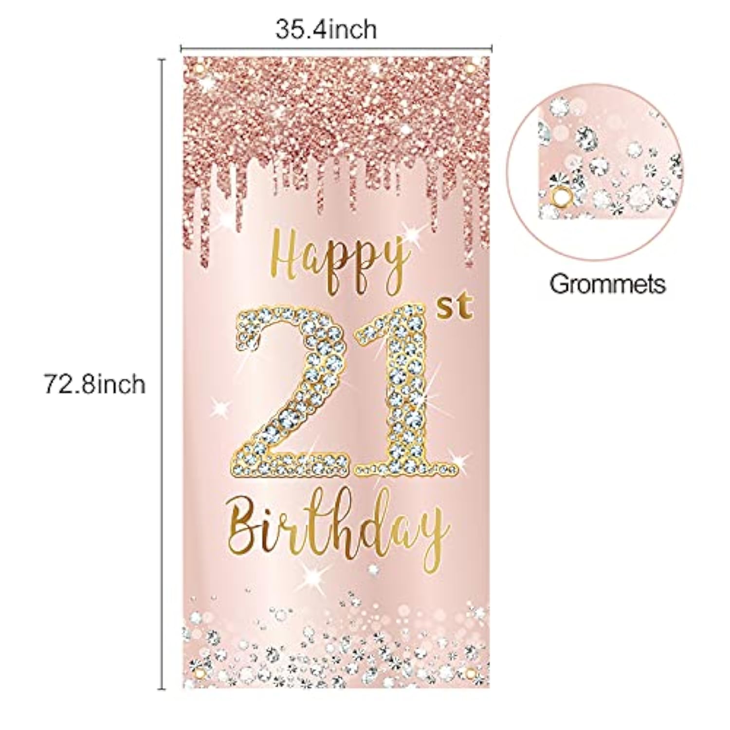 Happy 21St Birthday Door Banner Backdrop Decorations For Women, Pink R