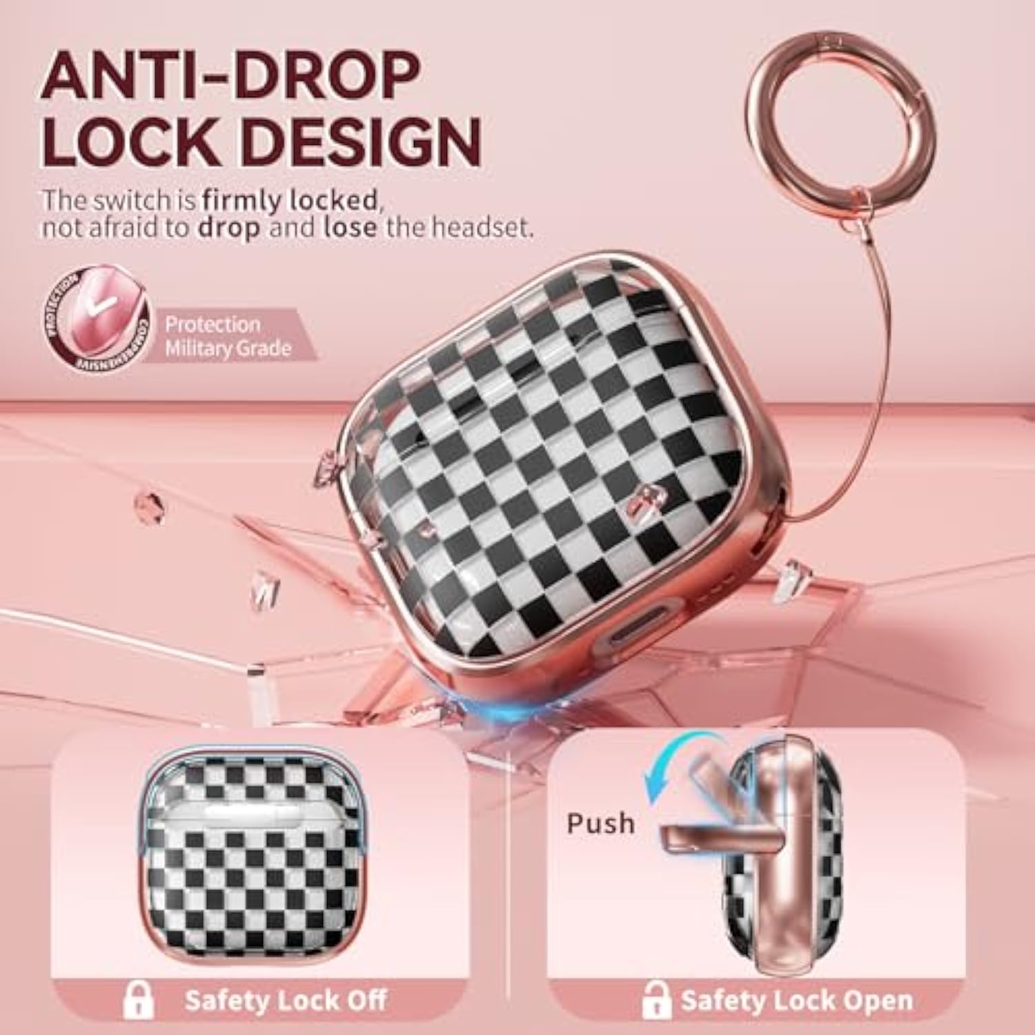 With Safety Lock For Airpods 4 Case 2024, Tpu Clear Airpod 4Th Generation Case,Air Pod 4 Cases For Women Girly, Airpods 4 With Active Noise Cancellation Cases With Cleaner Kit - Checkerboard