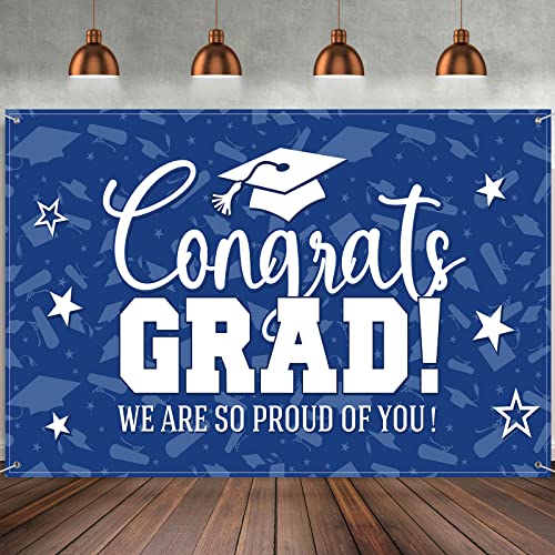 Graduation Decorations Grad Backdrop Banner Class of 2026 Graduation Backdrop Background for Grad Party Photo Studio Props Decoration Sign Supplies, 72.8 x 43.3 Inch (Blue)