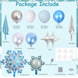Frozen Balloon Arch Garland Kit with 154Pcs Winter Wonderland Arch, Silver Blue White Snowflake Balloons for Girl Princess Birthday Snow Party Decorations