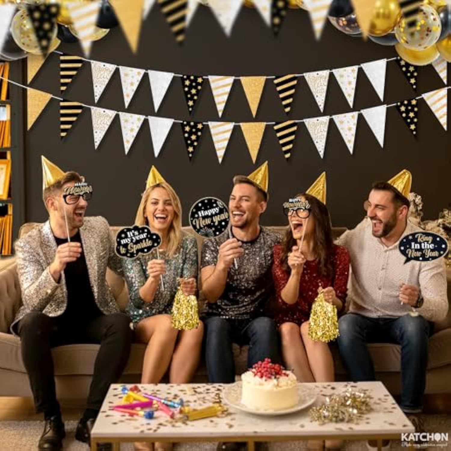 Huge 30-Foot New Year 2026 Banner in Black and Gold for Party and NYE Decor