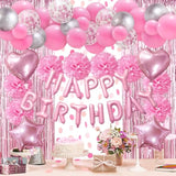 53pcs Pink Birthday Kit with Banner, Balloons, Pompoms & Fringe Curtain Decor