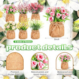 6 Pcs Artificial Potted Flowers Plastic Faux Flowers In Small Burlap Bag Vases Fake Spring Flower Table Centerpiece Fake Potted Plants For Home Farmhouse Office Kitchen Indoor Outdoor Table Decoration
