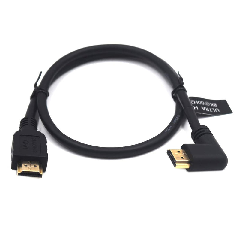 2 Feet Ultra Hd Hdmi 8K Cable, 90 Degree Left Angle Hdmi 2.1 Version Male To M