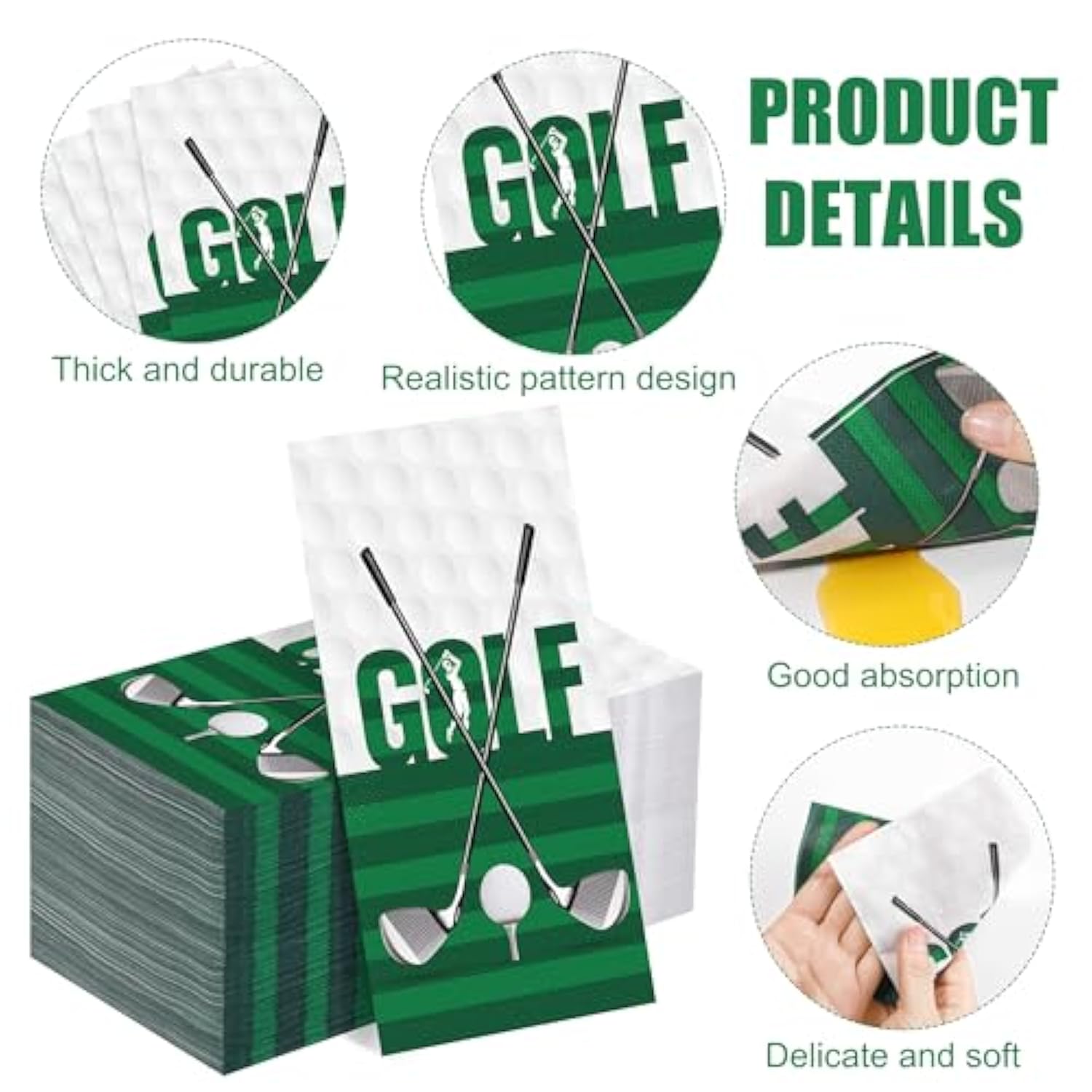 100 Pieces Golf Napkins Disposable Golf Themed Party Napkins 7.8 X 4.3 Inch Golfing Paper Cocktail Napkins Hole In One First Birthday Supplies For Golf Sports Birthday Party Decorations