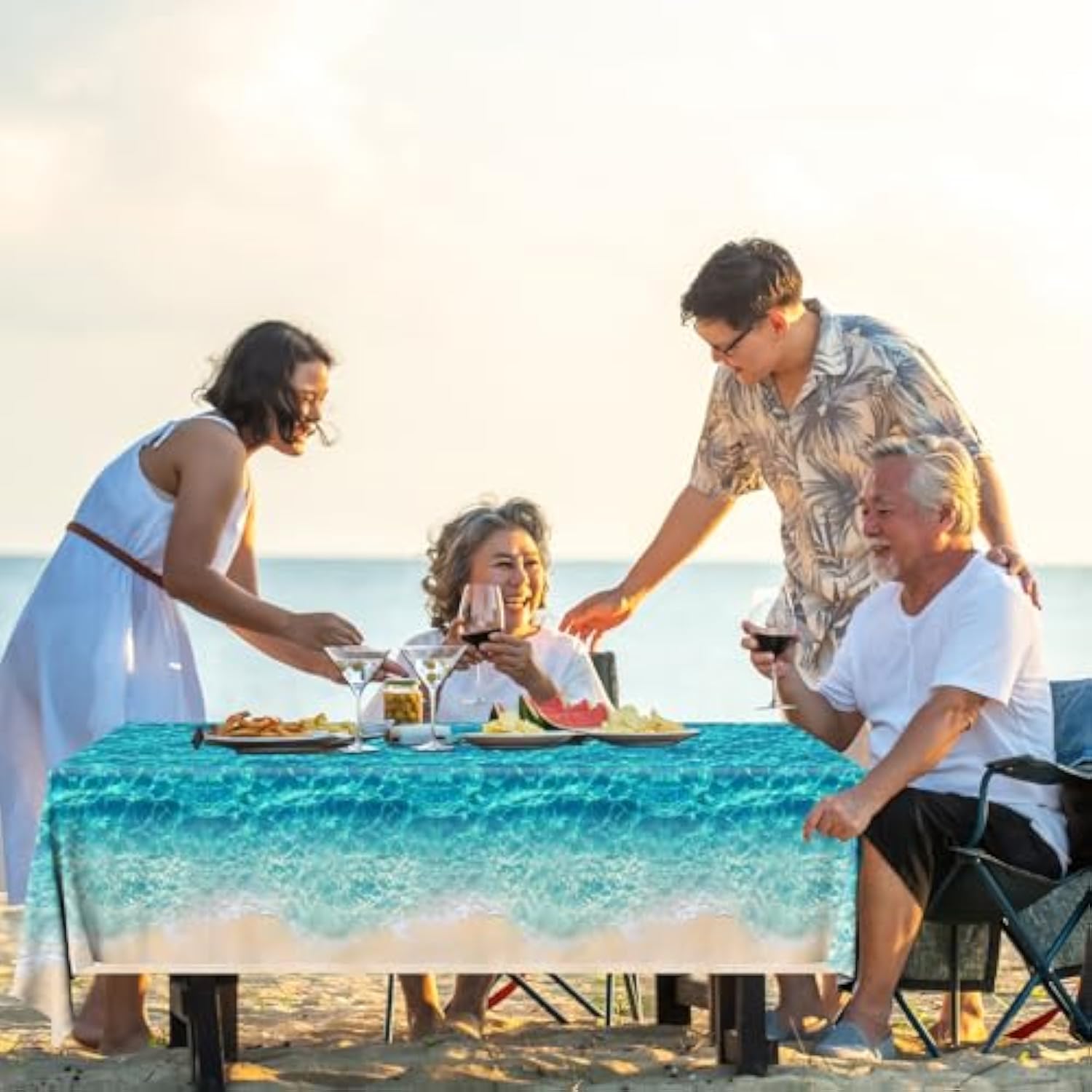 Ocean Waves Tablecloth, 3Pcs Summer Beach Pool Party Decorations Tablecloth Plastic Beach Ocean Water Print Table Cover For Hawaiian Party Birthday Supplies 54X108Inch