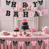Pink & Black Bow Birthday Decorations Glitter Banner & Garland for Parties