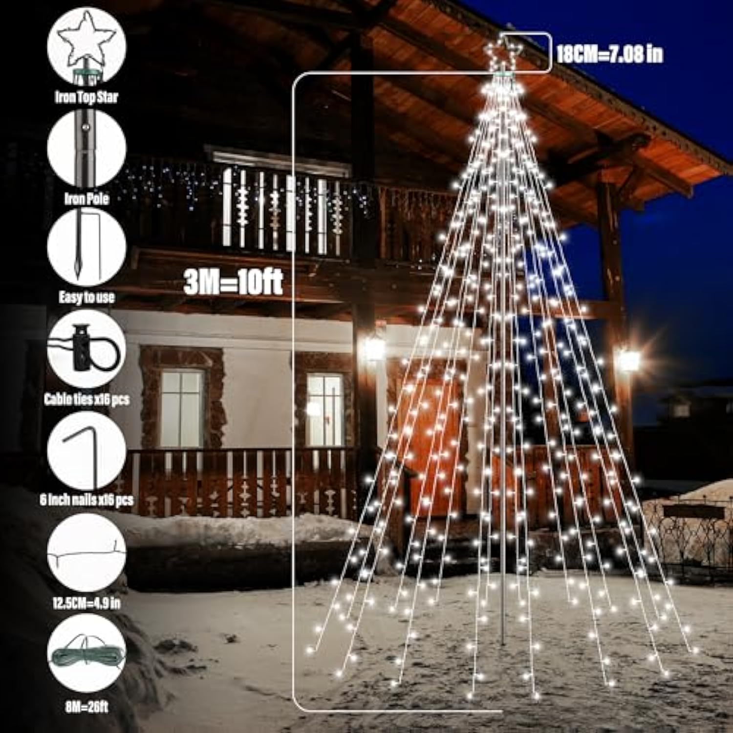 10 Ft 404 Led Star String Lights Outdoor - Pole Set With Remote, Multiple Lighting Modes, Timer, And Waterproof Feature For Ultimate Holiday Decor (Cool White)