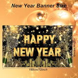 Large Happy New Year Backdrop Banner Black Gold 2026 Party Decorations