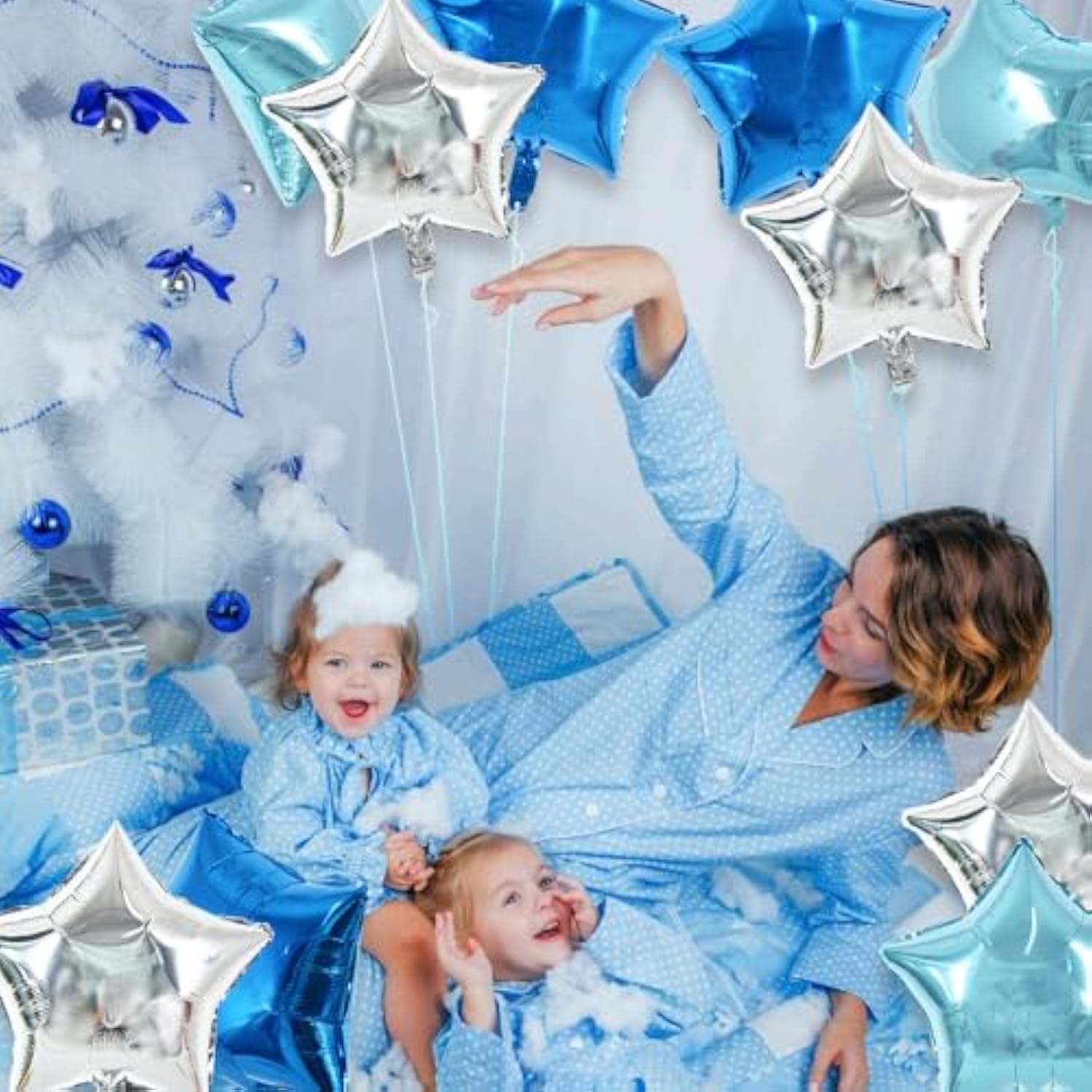 30Pcs 18 Inch Large Blue Silver Star Shape Foil Balloons Big Stars Helium Mylar Ballons For Birthday Wedding Baby Shower Anniversary Engagement Party Decorations Supplies