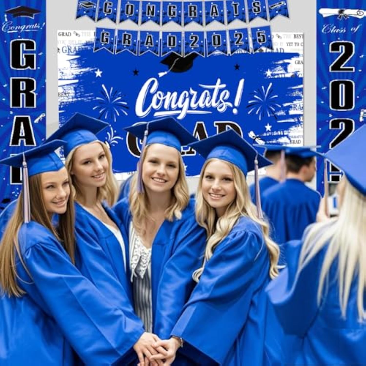 Blue Graduation Decorations 2025, Grad Party Decorations, Class Of 2025 Backdrop, Banner, Balloons And Porch Sign For High School & College Celebrations