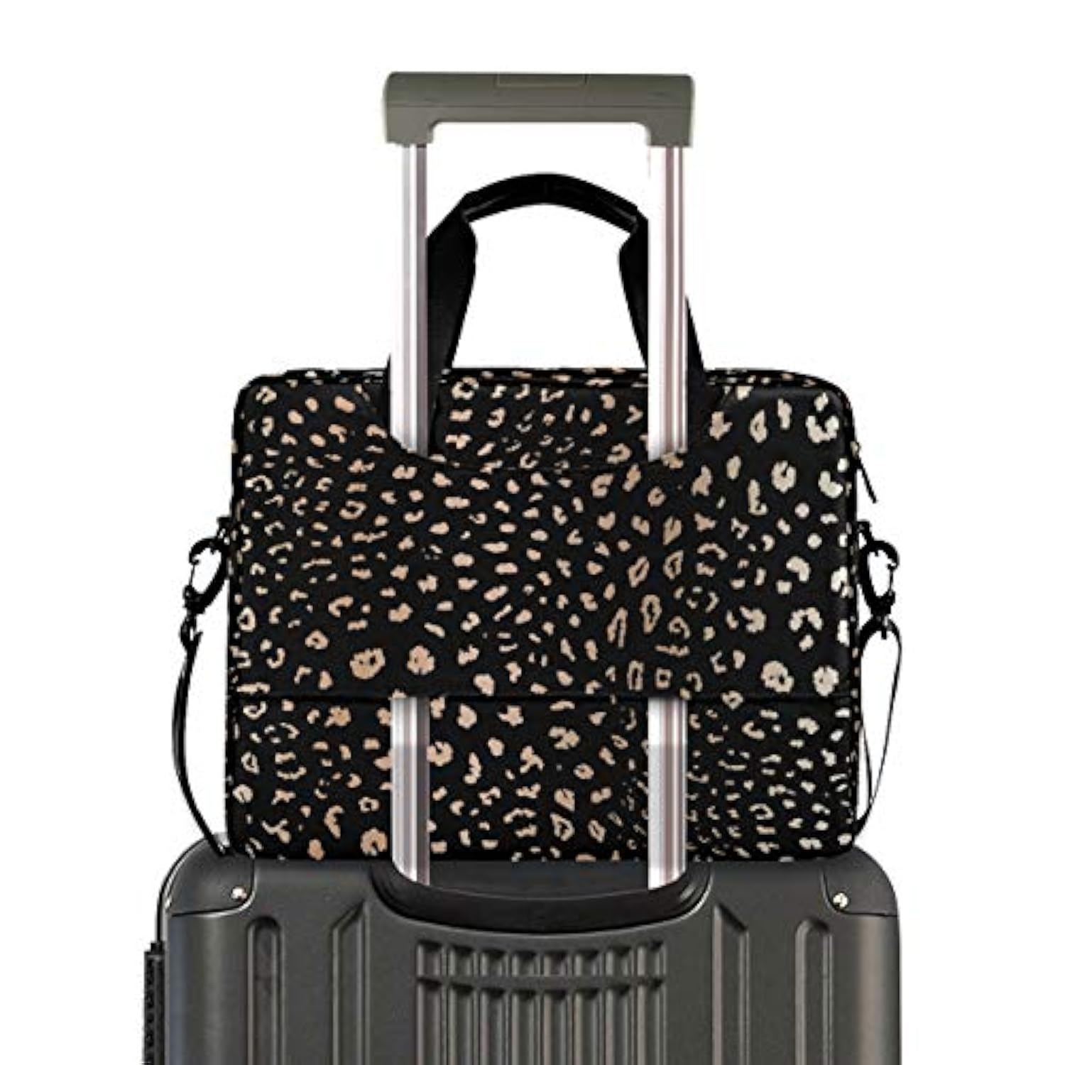 Realistic Leopard Cheetah Print Animal Laptop Case Bag Sleeve Portable Crossbody Messenger Briefcase W/Strap Handle, 13 14 15.6 Inch