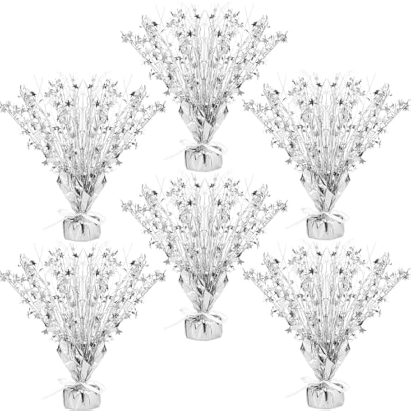 6 Pcs Metallic Foil Spray Centerpiece Party Star Table Decoration Table Decor For Birthday Party Season Holiday(Silver,Small Star)