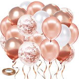 Rose Gold Confetti Balloons, 50Pcs 12 Inch Metallic Confetti White And Rose Gold Latex Balloons With 33 Feet String For Birthday Party Wedding Anniversary Gender Revea Decorations