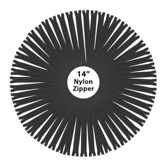 Nylon Zippers For Sewing, Bulk Zipper Supplies By (14 Inches, Black)