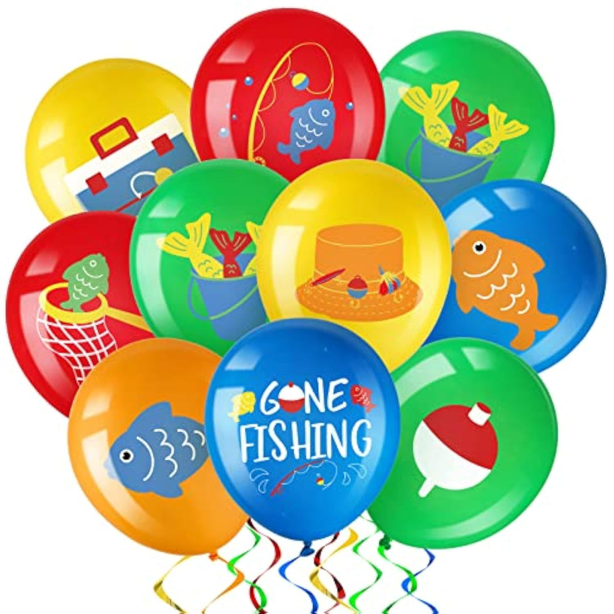 36 Pack Fish Bobber Balloons Ofishally One Birthday Decoration Latex Fish Party Balloon Under The Sea Creature Birthday Baby Shower Party Decoration Supplies, 12 Inches(Gone Fishing Style)