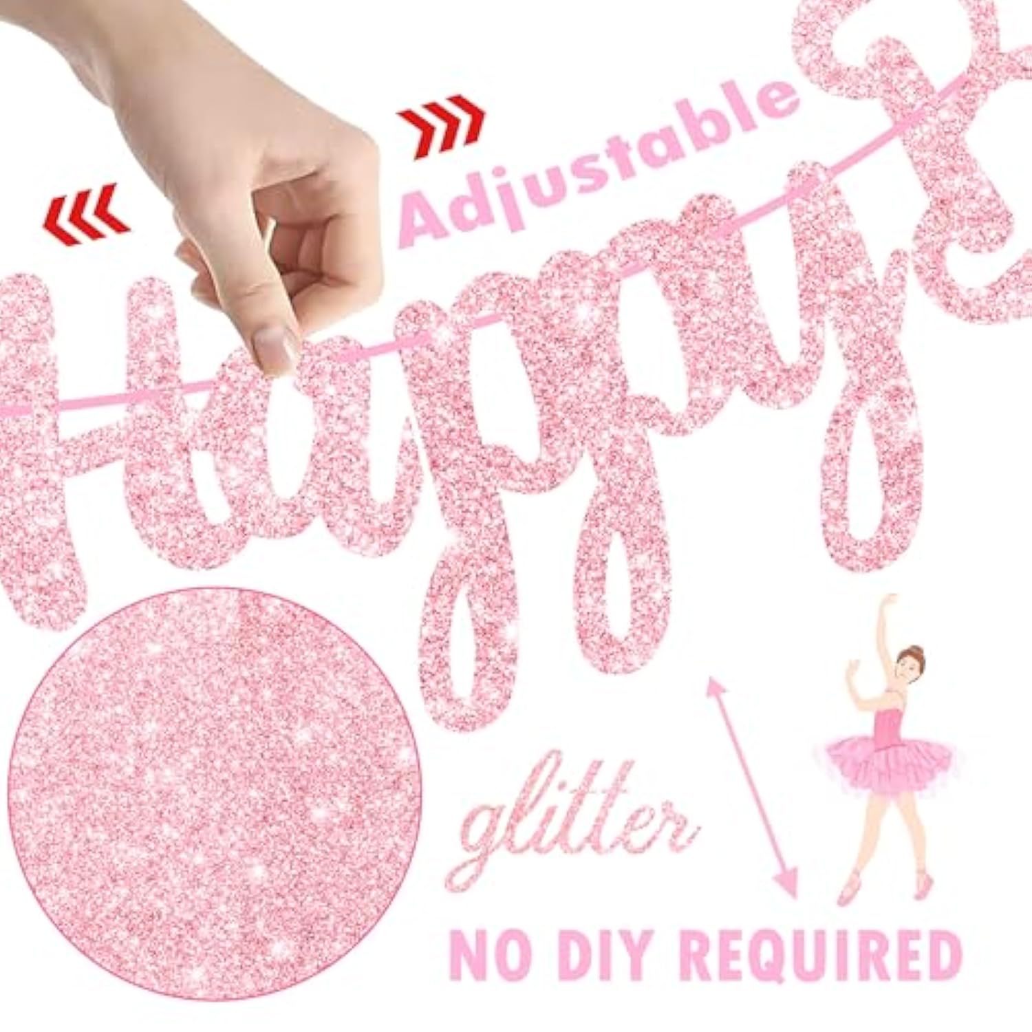 3Pcs Ballet Girls Happy Birthday Banners Glitter Pink Ballerina Birthday Decorations Ballerina Party Banners Ballet Themed Hanging Banner Decor For Girls Tutu Dance Party Supplies