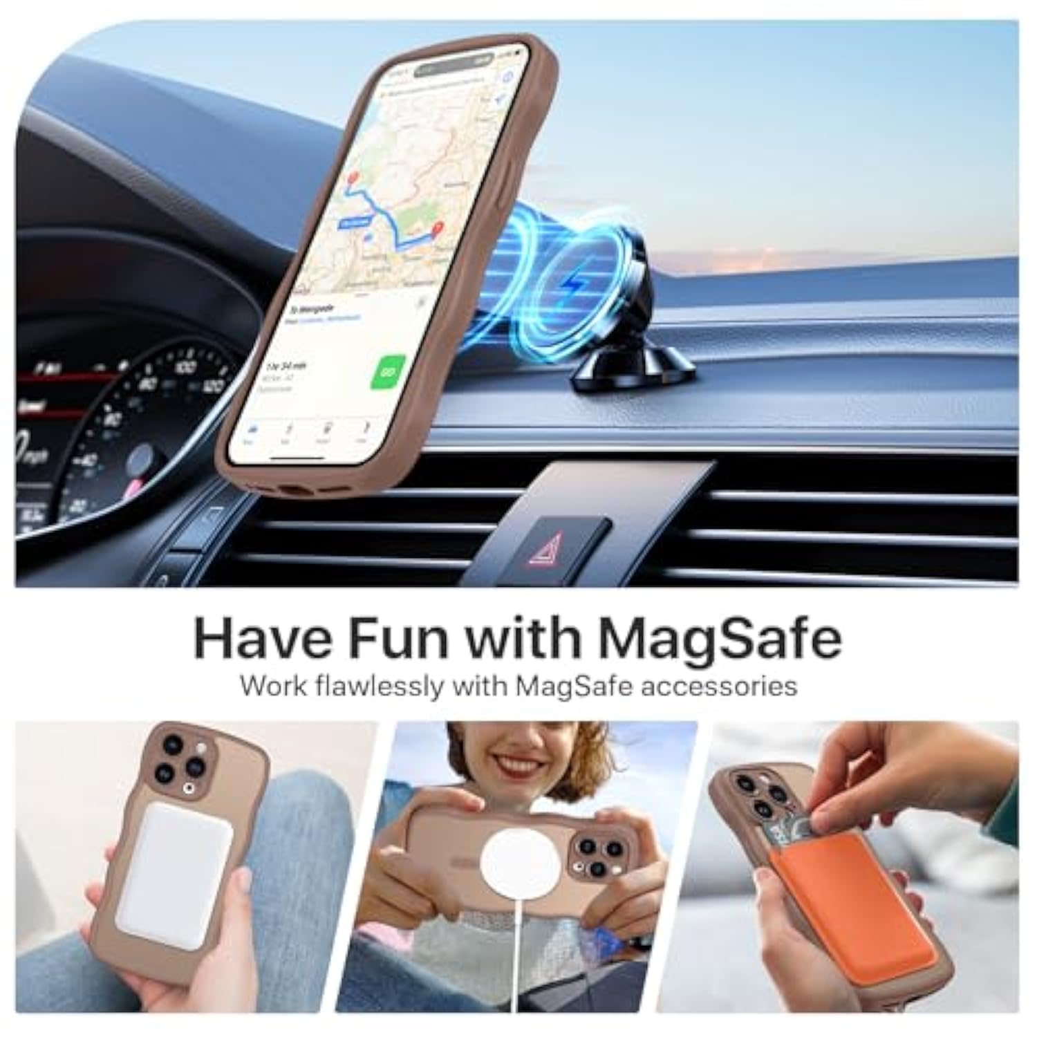 For Iphone 15 Pro Max Case, Compatible With Magsafe Wave Frame Design Translucent Matte Back Silicone Bumper Protective Magnetic Phone Case Iphone 15 Pro Max For Women Girls, Brown