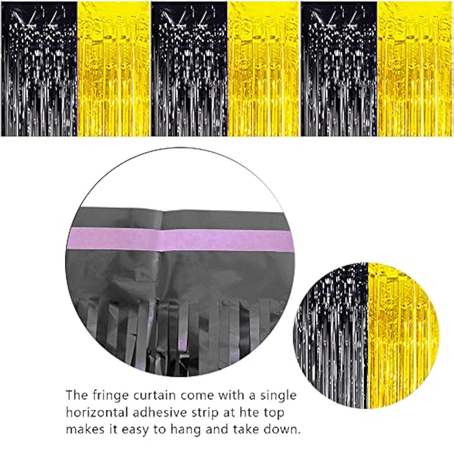 3-Pack Black Gold Fringe Backdrop Curtains for Party and Photo Booth Decor