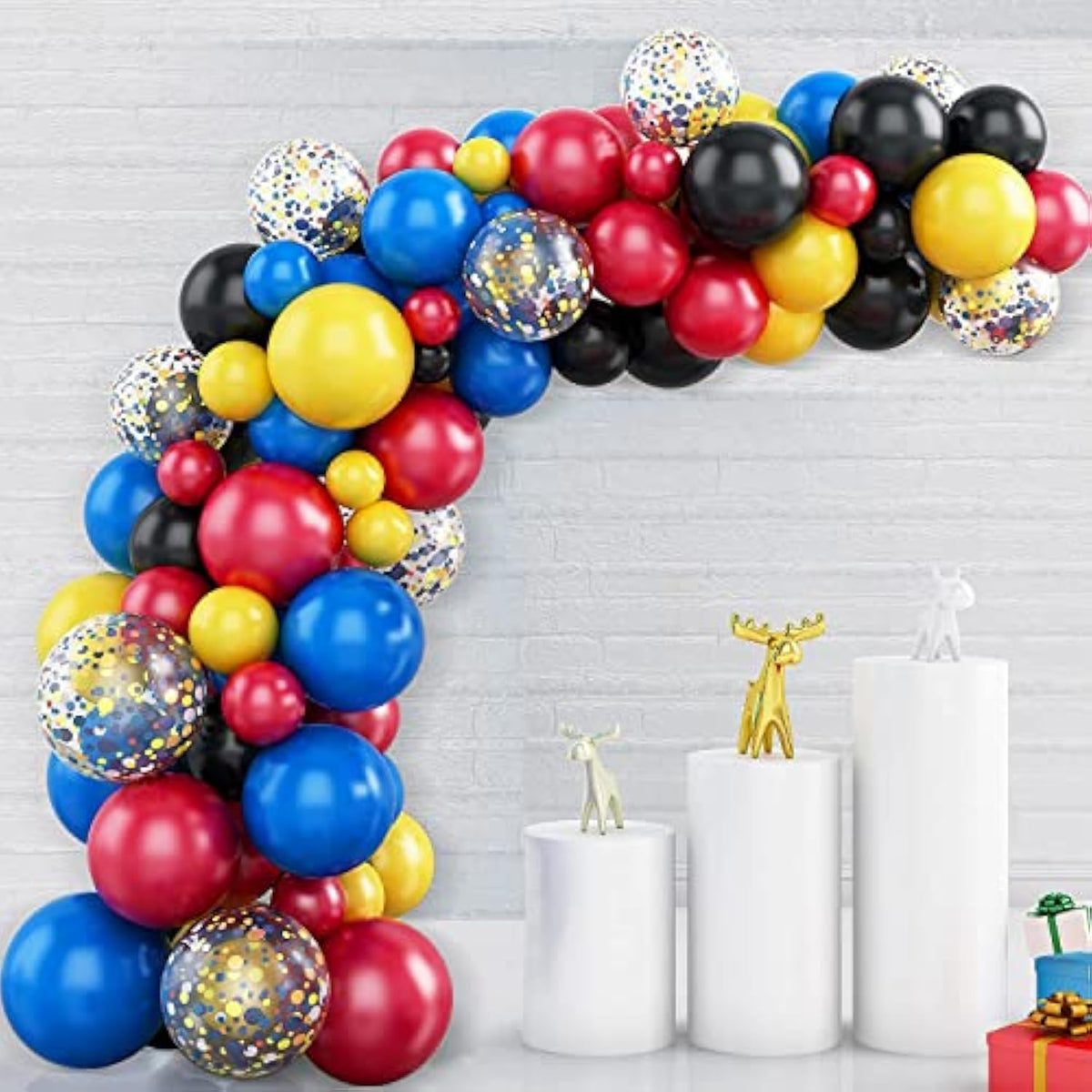 105PCS Blue, Red & Black Balloon Arch Kit – Garland Set with Confetti Balloons for Parties