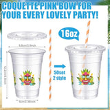 50 Pcs 16 Oz Tiki Bar Plastic Cups Bulk With Lids And Straws Disposable Tropical Clear Drinking Cups For Tiki Bar Party Favors Summer Decorations Hawaiian Luau Party Supplies